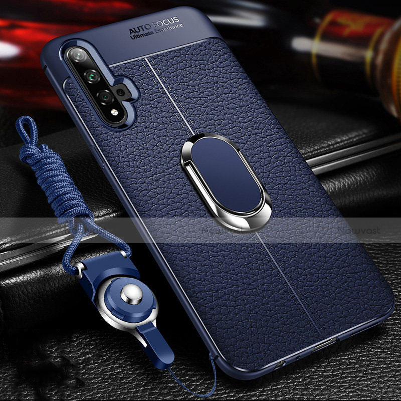 Soft Silicone Gel Leather Snap On Case Cover with Magnetic Finger Ring Stand T01 for Huawei Honor 20