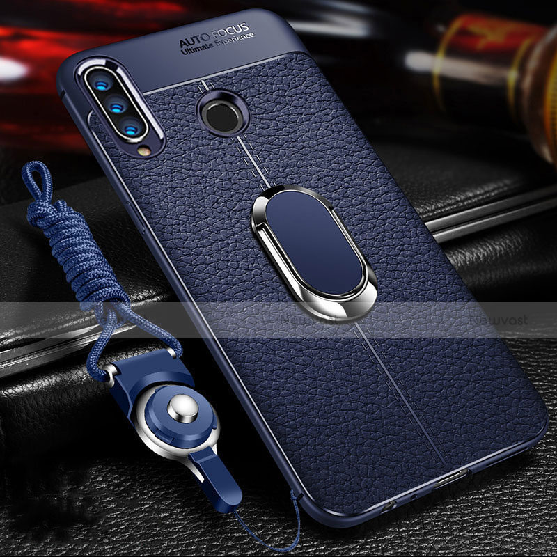 Soft Silicone Gel Leather Snap On Case Cover with Magnetic Finger Ring Stand T01 for Huawei Honor 20 Lite