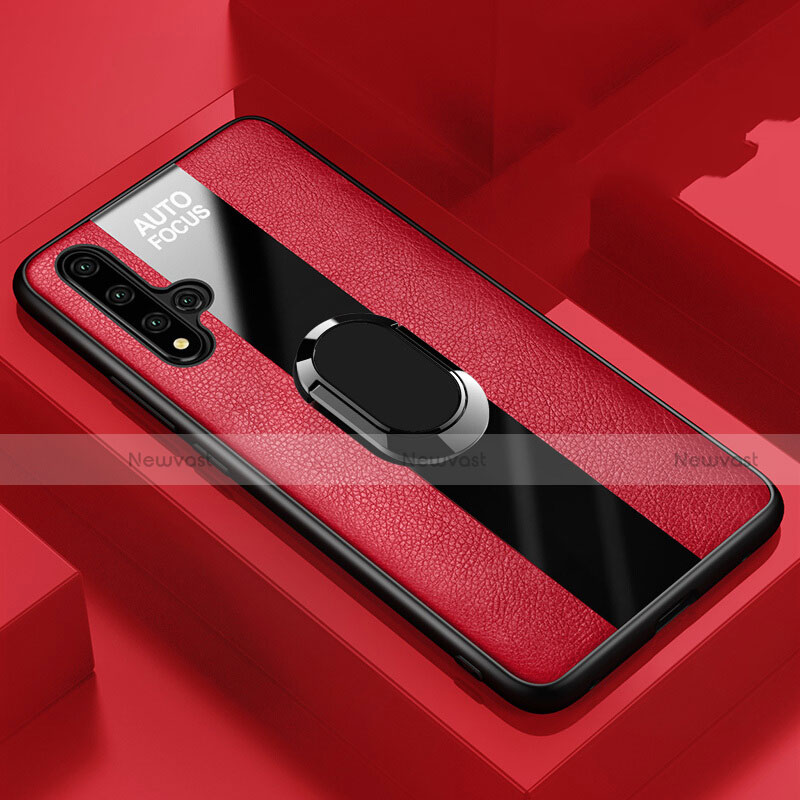 Soft Silicone Gel Leather Snap On Case Cover with Magnetic Finger Ring Stand T01 for Huawei Honor 20 Pro