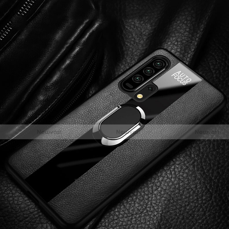Soft Silicone Gel Leather Snap On Case Cover with Magnetic Finger Ring Stand T01 for Huawei Honor 20 Pro