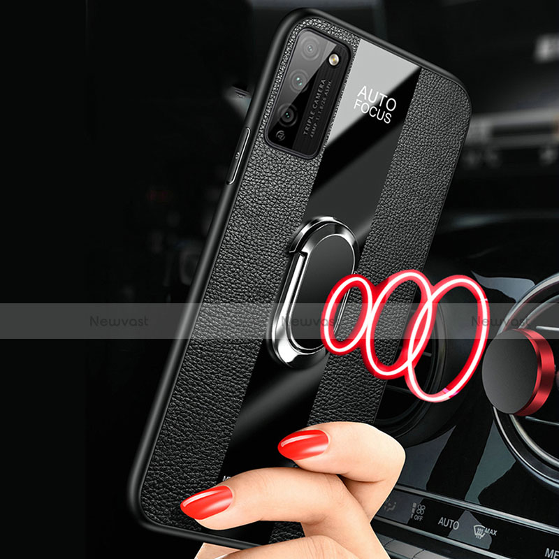 Soft Silicone Gel Leather Snap On Case Cover with Magnetic Finger Ring Stand T01 for Huawei Honor 30 Lite 5G