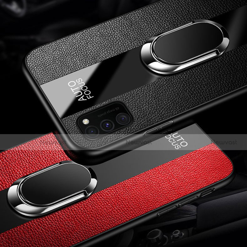 Soft Silicone Gel Leather Snap On Case Cover with Magnetic Finger Ring Stand T01 for Huawei Honor View 30 5G