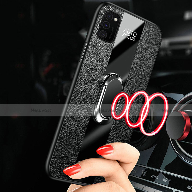 Soft Silicone Gel Leather Snap On Case Cover with Magnetic Finger Ring Stand T01 for Huawei Honor View 30 5G