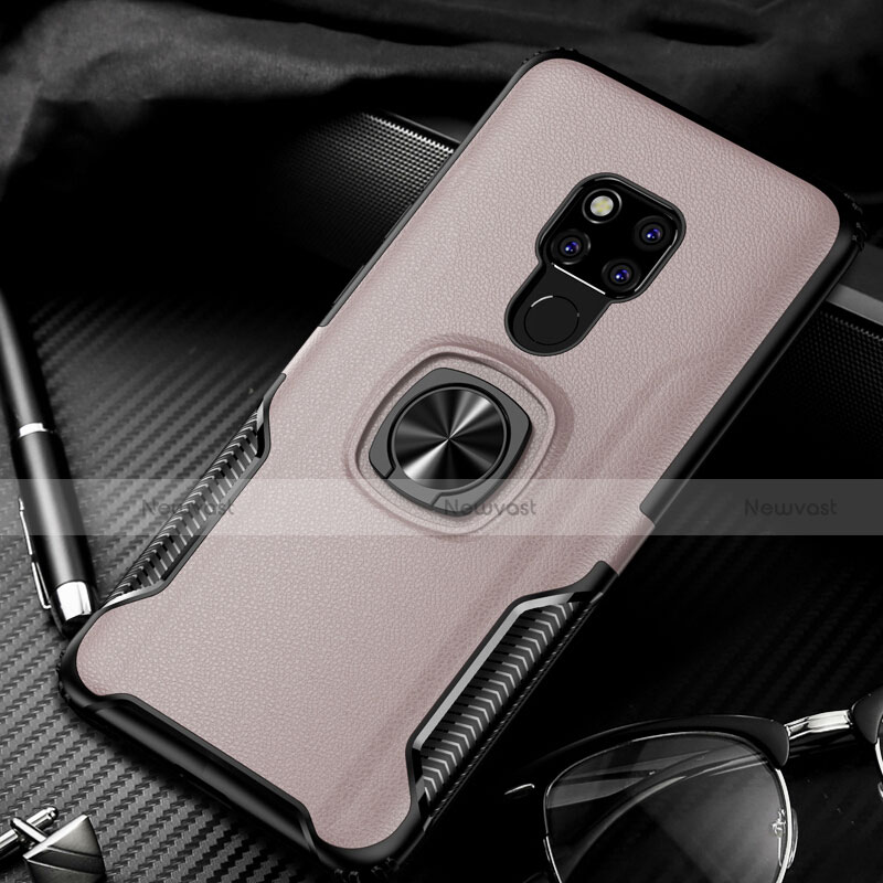 Soft Silicone Gel Leather Snap On Case Cover with Magnetic Finger Ring Stand T01 for Huawei Mate 20