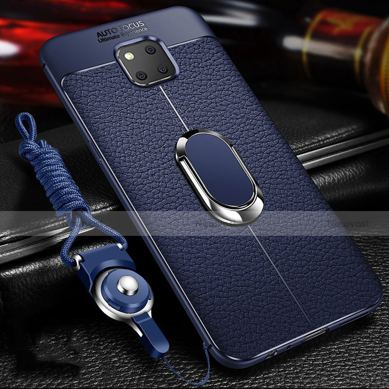 Soft Silicone Gel Leather Snap On Case Cover with Magnetic Finger Ring Stand T01 for Huawei Mate 20 Pro