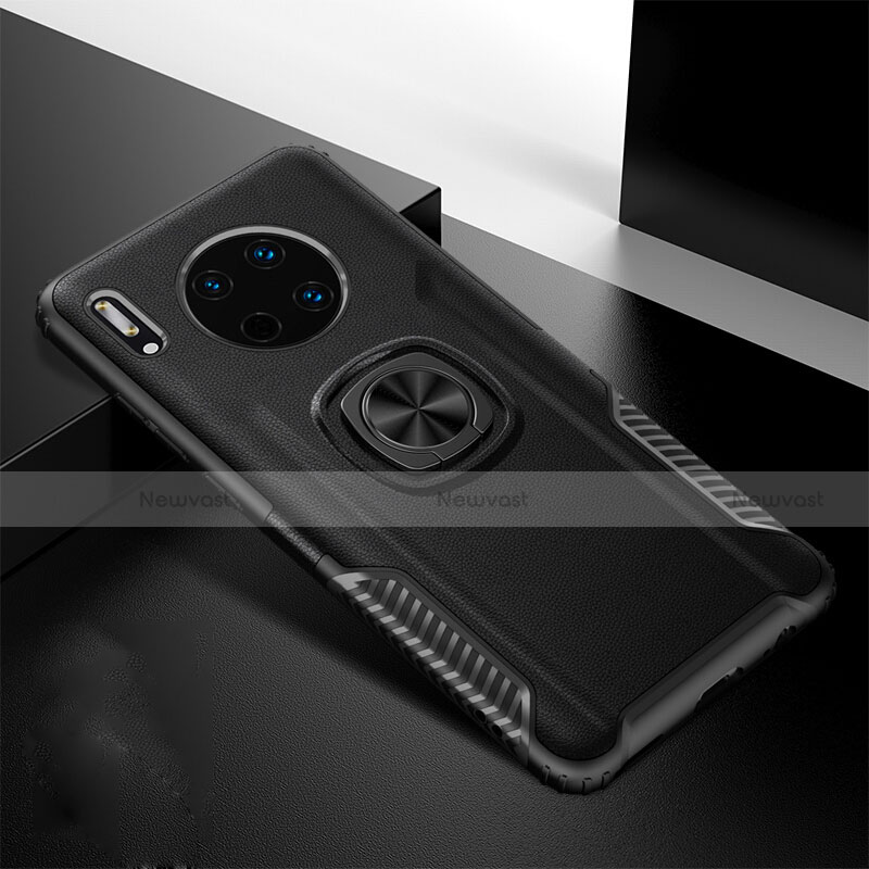 Soft Silicone Gel Leather Snap On Case Cover with Magnetic Finger Ring Stand T01 for Huawei Mate 30 5G