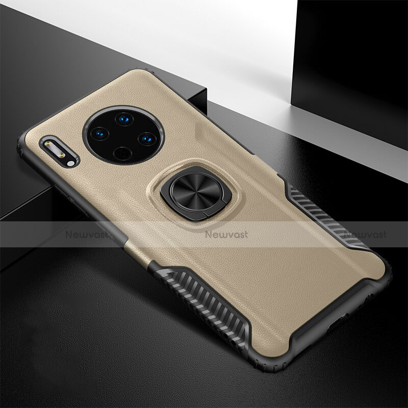 Soft Silicone Gel Leather Snap On Case Cover with Magnetic Finger Ring Stand T01 for Huawei Mate 30 5G