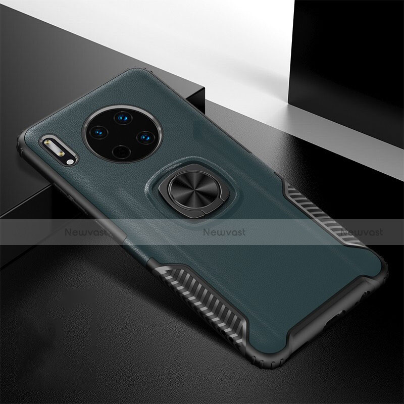 Soft Silicone Gel Leather Snap On Case Cover with Magnetic Finger Ring Stand T01 for Huawei Mate 30 Pro 5G