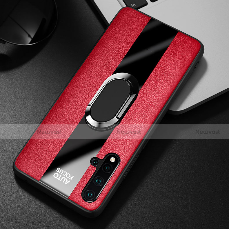 Soft Silicone Gel Leather Snap On Case Cover with Magnetic Finger Ring Stand T01 for Huawei Nova 5