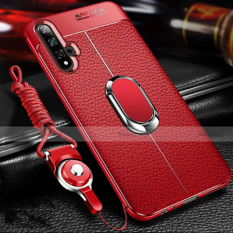 Soft Silicone Gel Leather Snap On Case Cover with Magnetic Finger Ring Stand T01 for Huawei Nova 5T