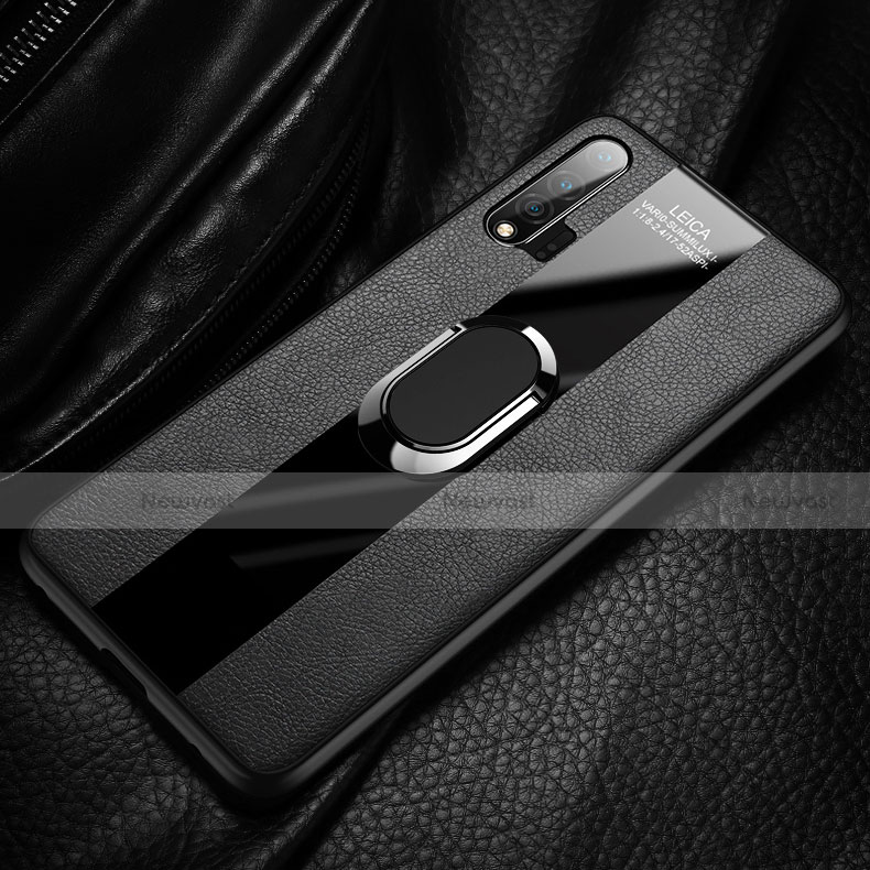 Soft Silicone Gel Leather Snap On Case Cover with Magnetic Finger Ring Stand T01 for Huawei Nova 6 5G
