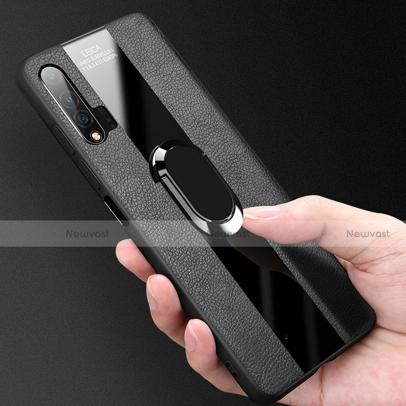 Soft Silicone Gel Leather Snap On Case Cover with Magnetic Finger Ring Stand T01 for Huawei Nova 6 5G
