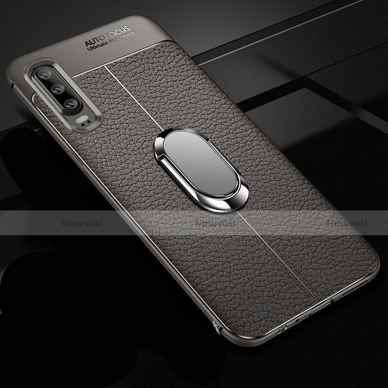 Soft Silicone Gel Leather Snap On Case Cover with Magnetic Finger Ring Stand T01 for Huawei P30