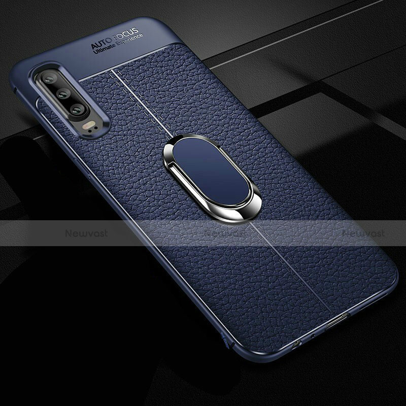 Soft Silicone Gel Leather Snap On Case Cover with Magnetic Finger Ring Stand T01 for Huawei P30