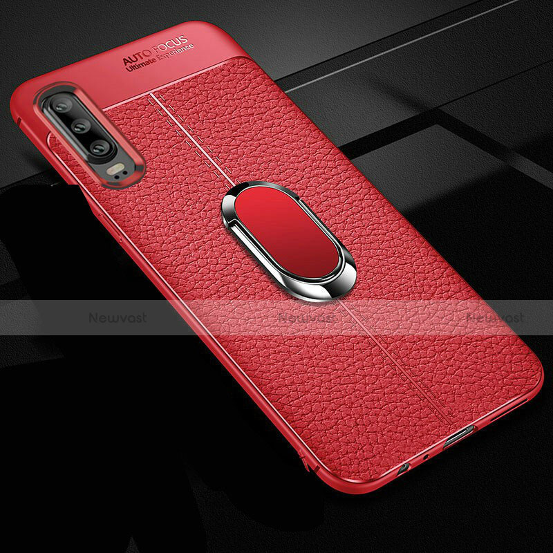 Soft Silicone Gel Leather Snap On Case Cover with Magnetic Finger Ring Stand T01 for Huawei P30