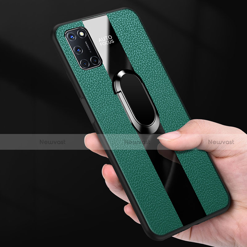 Soft Silicone Gel Leather Snap On Case Cover with Magnetic Finger Ring Stand T01 for Oppo A72