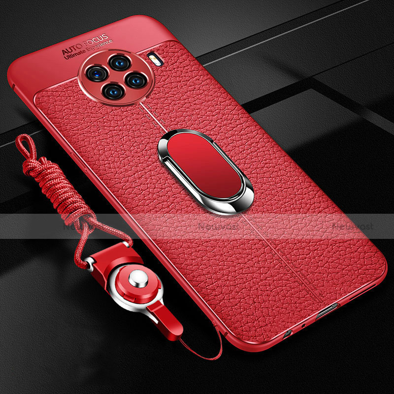 Soft Silicone Gel Leather Snap On Case Cover with Magnetic Finger Ring Stand T01 for Oppo Ace2