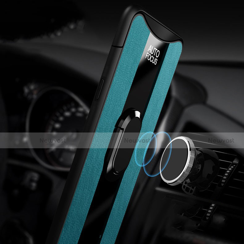 Soft Silicone Gel Leather Snap On Case Cover with Magnetic Finger Ring Stand T01 for Oppo Find X