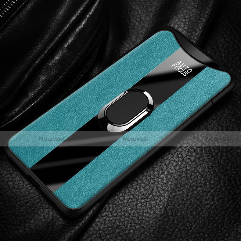 Soft Silicone Gel Leather Snap On Case Cover with Magnetic Finger Ring Stand T01 for Oppo Find X
