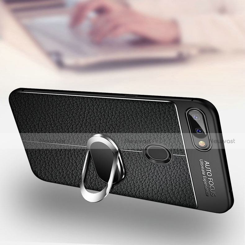 Soft Silicone Gel Leather Snap On Case Cover with Magnetic Finger Ring Stand T01 for Oppo K1