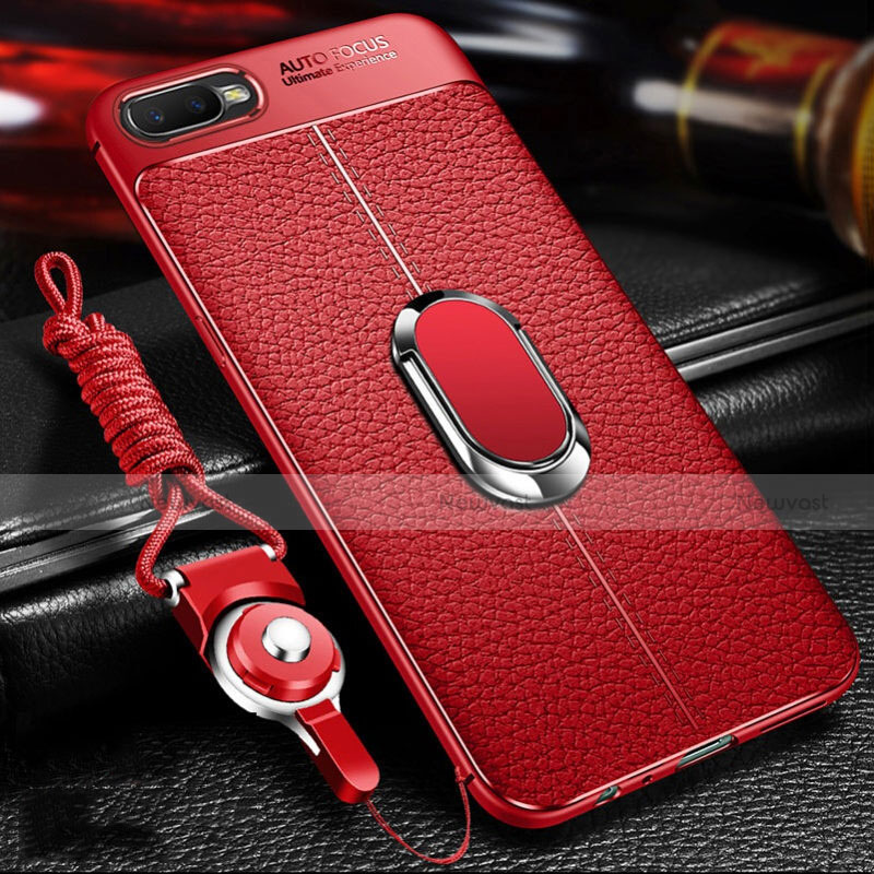 Soft Silicone Gel Leather Snap On Case Cover with Magnetic Finger Ring Stand T01 for Oppo R17 Neo