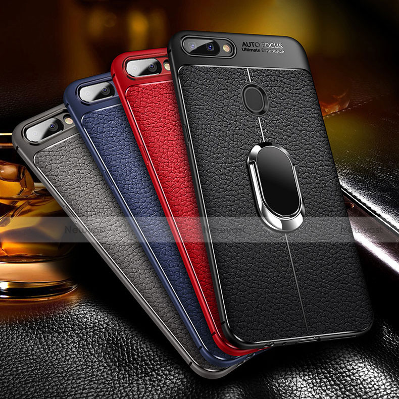 Soft Silicone Gel Leather Snap On Case Cover with Magnetic Finger Ring Stand T01 for Oppo R17 Neo