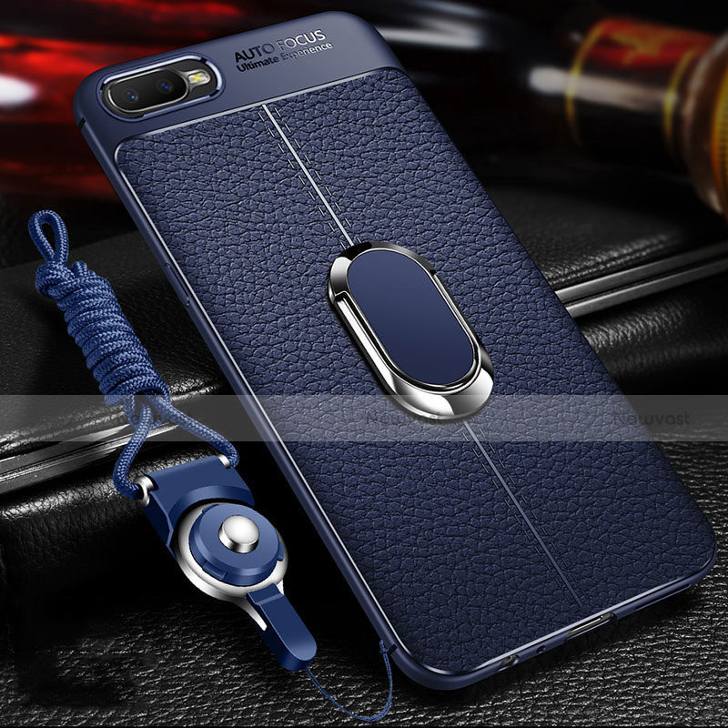 Soft Silicone Gel Leather Snap On Case Cover with Magnetic Finger Ring Stand T01 for Oppo RX17 Neo