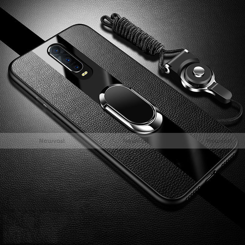 Soft Silicone Gel Leather Snap On Case Cover with Magnetic Finger Ring Stand T01 for Oppo RX17 Pro
