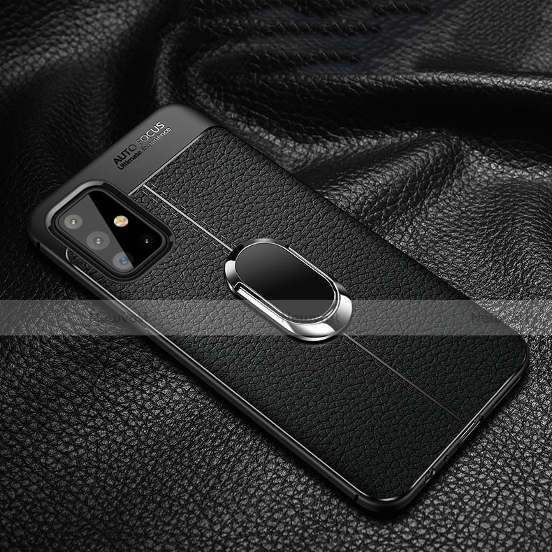 Soft Silicone Gel Leather Snap On Case Cover with Magnetic Finger Ring Stand T01 for Samsung Galaxy A51 5G