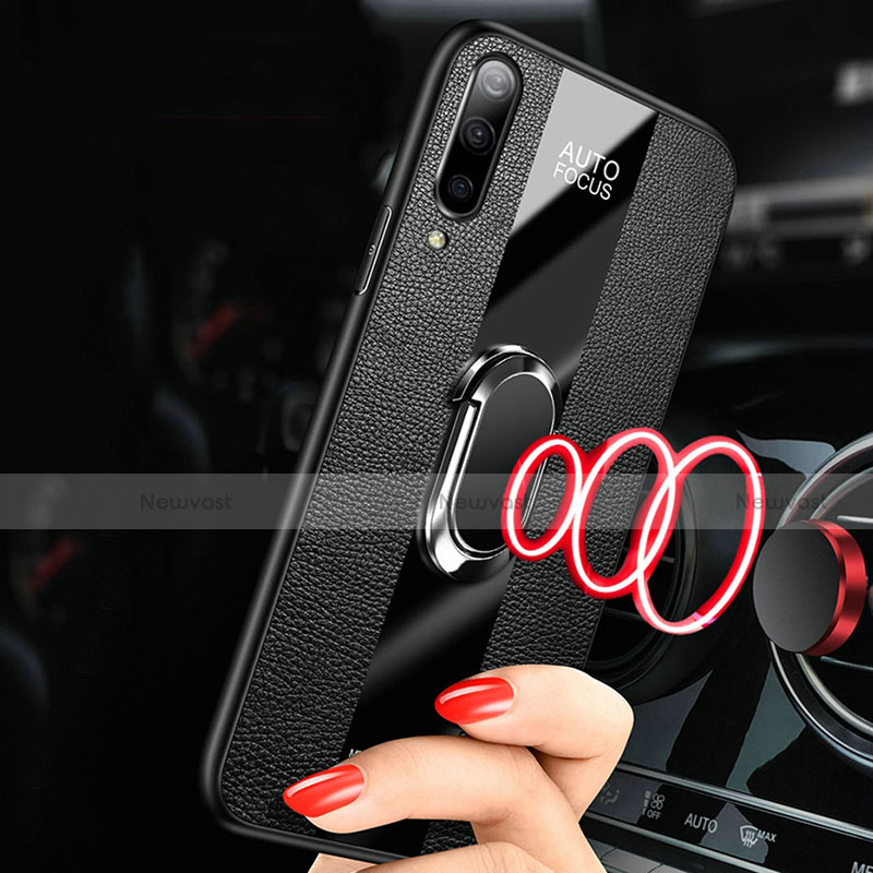 Soft Silicone Gel Leather Snap On Case Cover with Magnetic Finger Ring Stand T01 for Samsung Galaxy A70