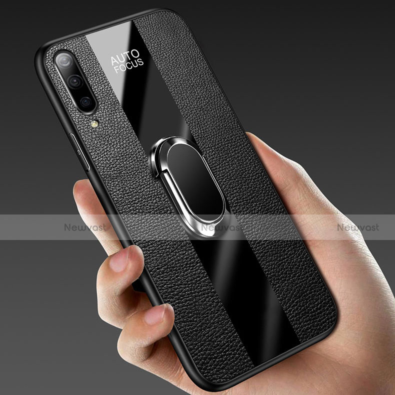 Soft Silicone Gel Leather Snap On Case Cover with Magnetic Finger Ring Stand T01 for Samsung Galaxy A90 5G