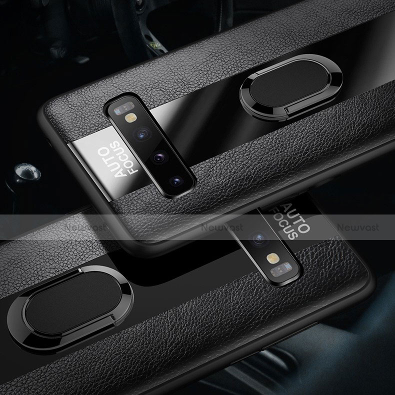 Soft Silicone Gel Leather Snap On Case Cover with Magnetic Finger Ring Stand T01 for Samsung Galaxy S10