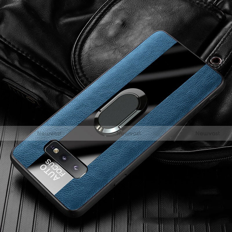 Soft Silicone Gel Leather Snap On Case Cover with Magnetic Finger Ring Stand T01 for Samsung Galaxy S10e
