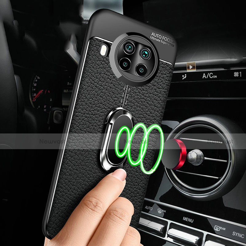 Soft Silicone Gel Leather Snap On Case Cover with Magnetic Finger Ring Stand T01 for Xiaomi Mi 10i 5G