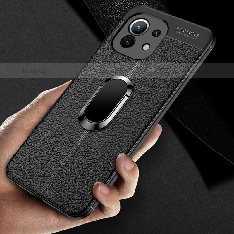 Soft Silicone Gel Leather Snap On Case Cover with Magnetic Finger Ring Stand T01 for Xiaomi Mi 11 Lite 5G NE