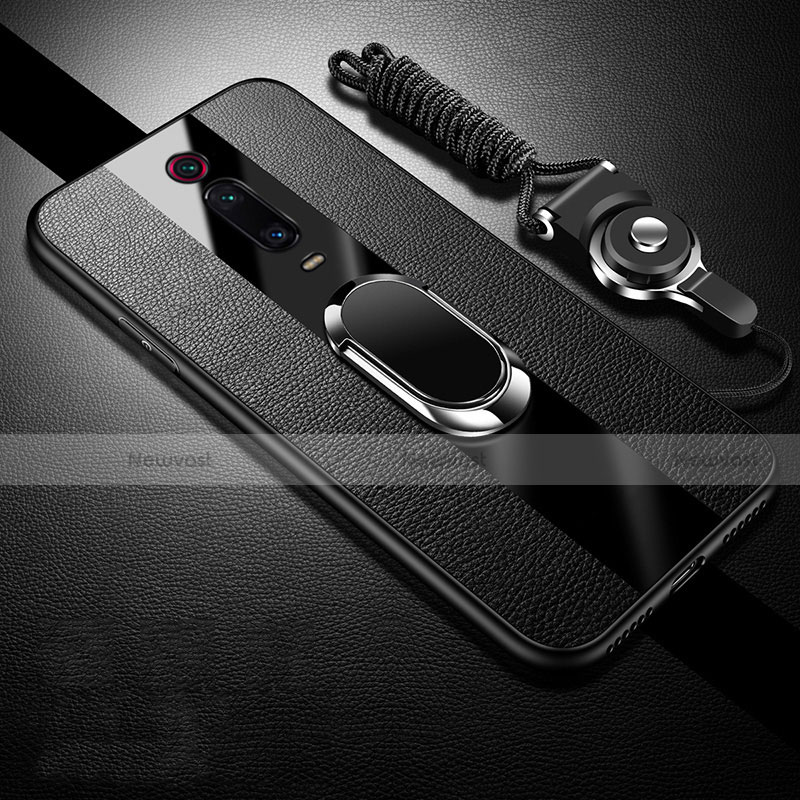 Soft Silicone Gel Leather Snap On Case Cover with Magnetic Finger Ring Stand T01 for Xiaomi Mi 9T