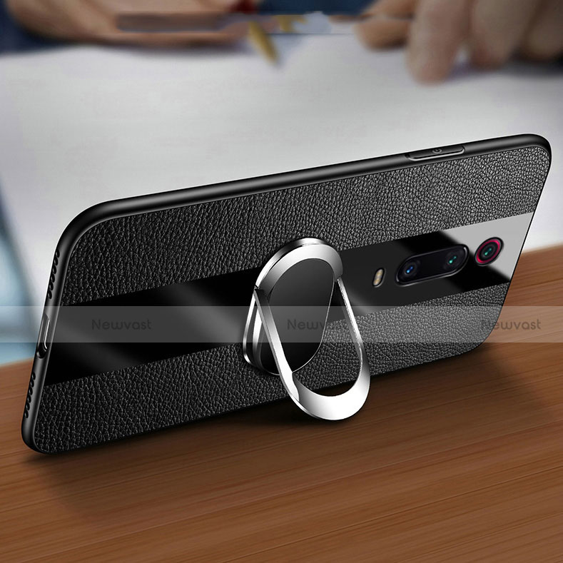 Soft Silicone Gel Leather Snap On Case Cover with Magnetic Finger Ring Stand T01 for Xiaomi Mi 9T Pro