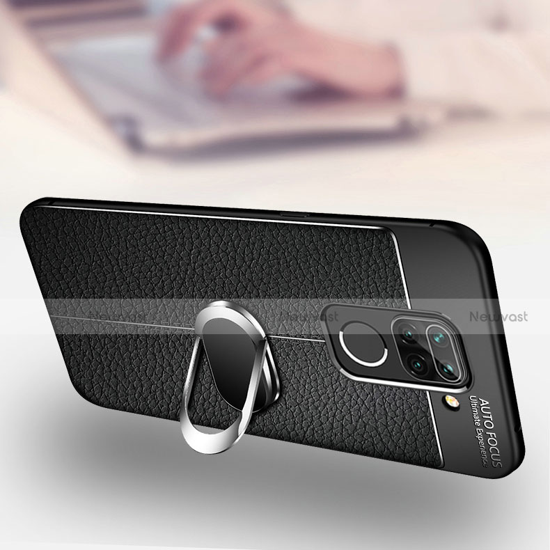 Soft Silicone Gel Leather Snap On Case Cover with Magnetic Finger Ring Stand T01 for Xiaomi Redmi 10X 4G
