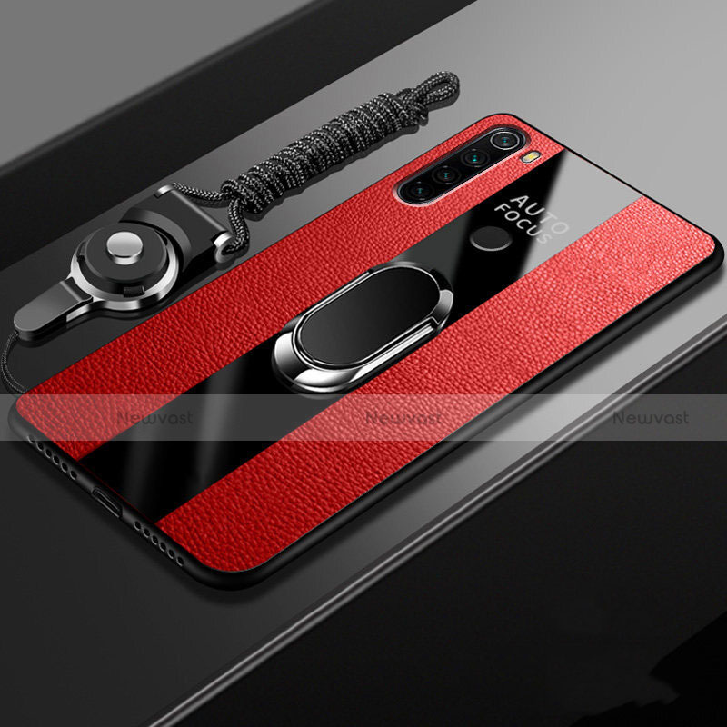 Soft Silicone Gel Leather Snap On Case Cover with Magnetic Finger Ring Stand T01 for Xiaomi Redmi Note 8 (2021)