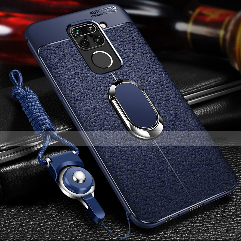 Soft Silicone Gel Leather Snap On Case Cover with Magnetic Finger Ring Stand T01 for Xiaomi Redmi Note 9