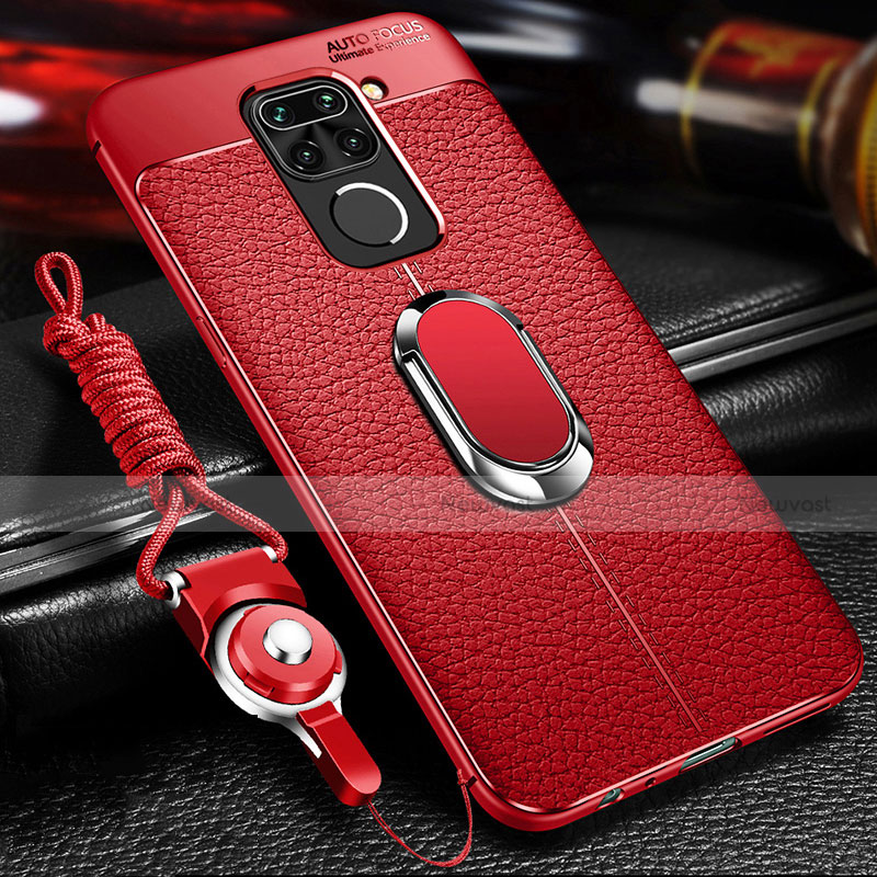 Soft Silicone Gel Leather Snap On Case Cover with Magnetic Finger Ring Stand T01 for Xiaomi Redmi Note 9