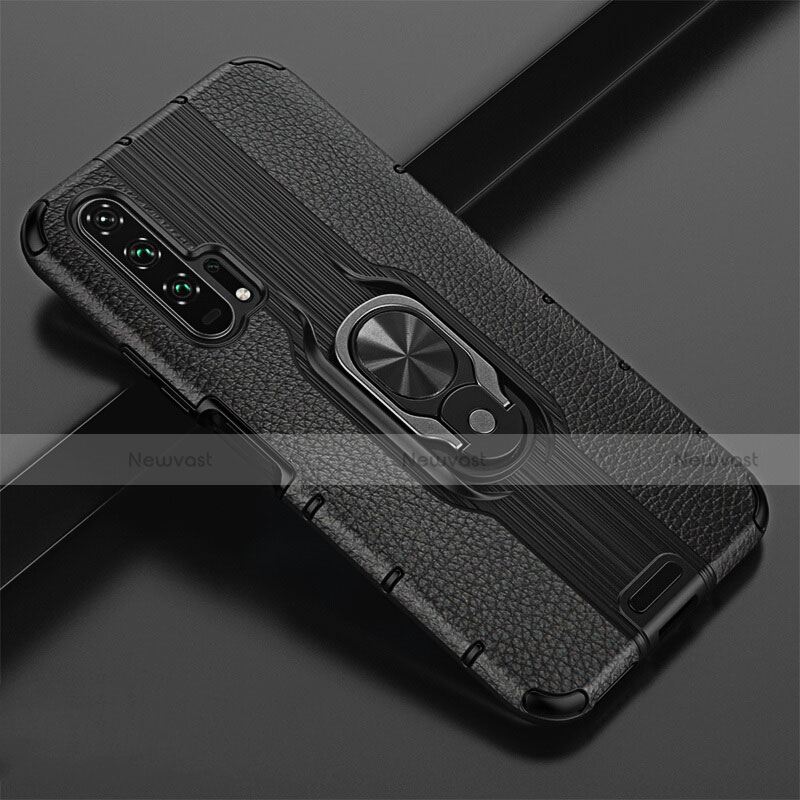 Soft Silicone Gel Leather Snap On Case Cover with Magnetic Finger Ring Stand T02 for Huawei Honor 20 Pro