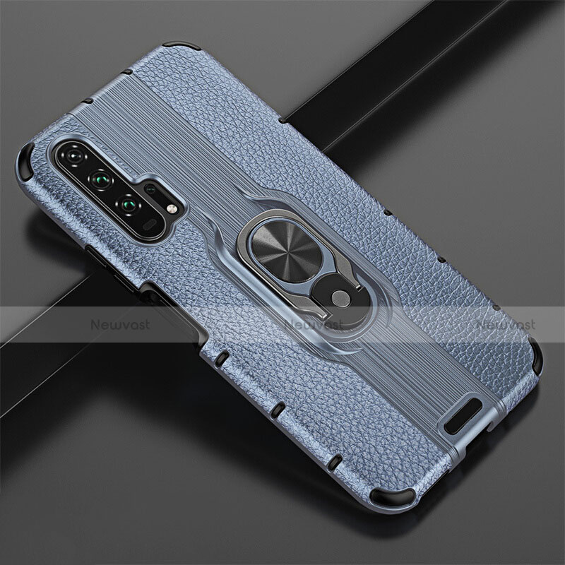 Soft Silicone Gel Leather Snap On Case Cover with Magnetic Finger Ring Stand T02 for Huawei Honor 20 Pro