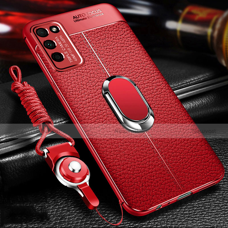 Soft Silicone Gel Leather Snap On Case Cover with Magnetic Finger Ring Stand T02 for Huawei Honor 30 Lite 5G
