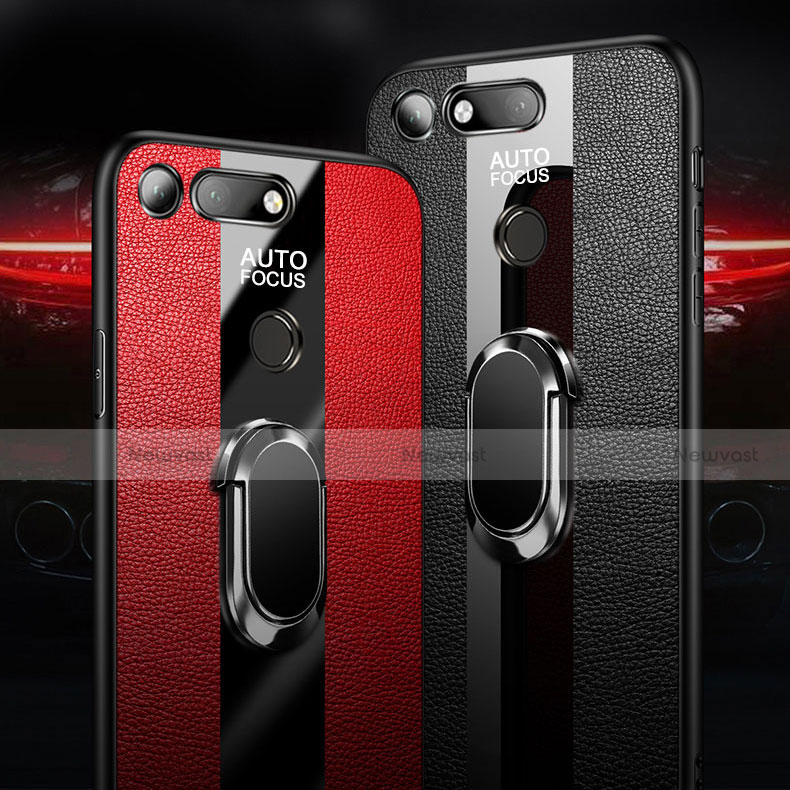 Soft Silicone Gel Leather Snap On Case Cover with Magnetic Finger Ring Stand T02 for Huawei Honor View 20