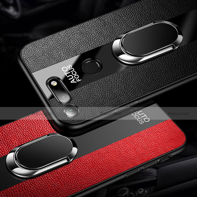 Soft Silicone Gel Leather Snap On Case Cover with Magnetic Finger Ring Stand T02 for Huawei Honor View 20