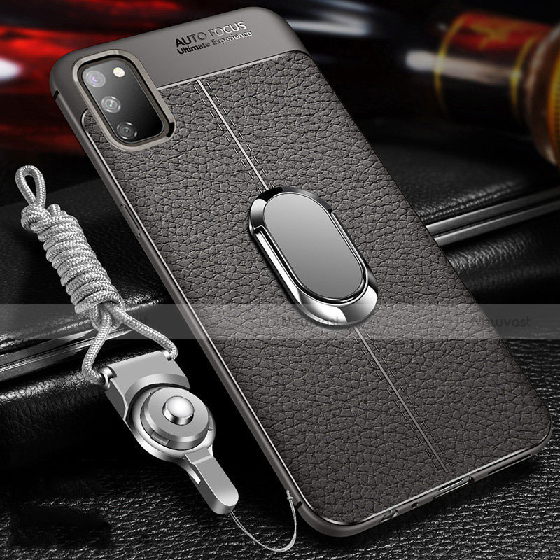Soft Silicone Gel Leather Snap On Case Cover with Magnetic Finger Ring Stand T02 for Huawei Honor View 30 5G Gray