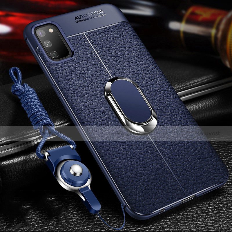 Soft Silicone Gel Leather Snap On Case Cover with Magnetic Finger Ring Stand T02 for Huawei Honor View 30 Pro 5G Blue