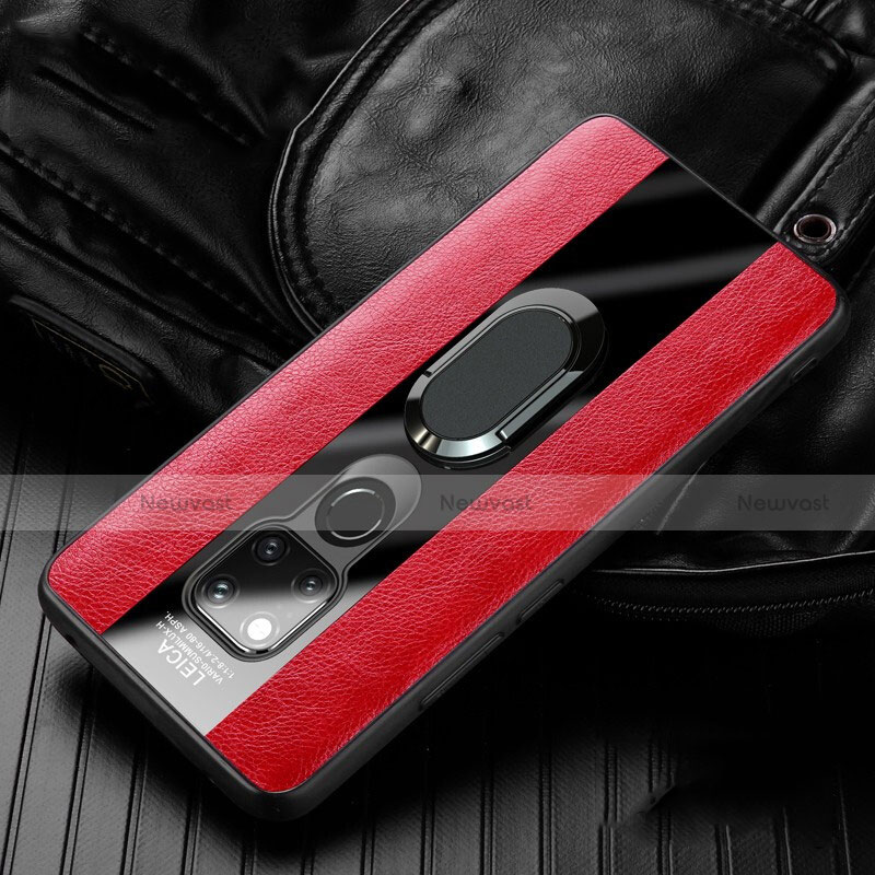 Soft Silicone Gel Leather Snap On Case Cover with Magnetic Finger Ring Stand T02 for Huawei Mate 20