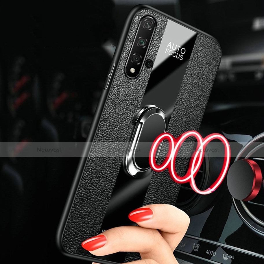 Soft Silicone Gel Leather Snap On Case Cover with Magnetic Finger Ring Stand T02 for Huawei Nova 5